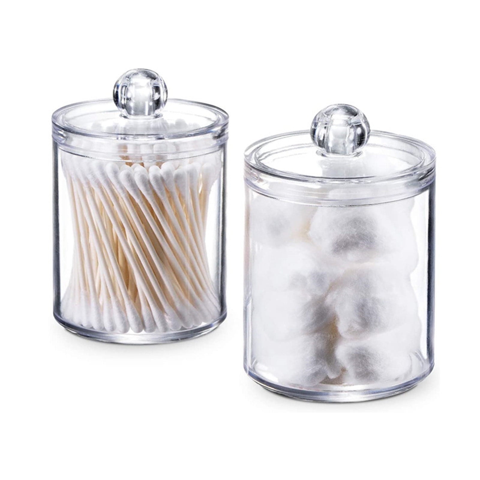 XEOVHV 1 Pack Qtip Holder Dispenser for Cotton Ball, Cotton Swab, Cotton Round Pads, Floss - 10 oz Clear Plastic Apothecary Jar Set for Bathroom Canister Storage Organization, Vanity Makeup Organizer
