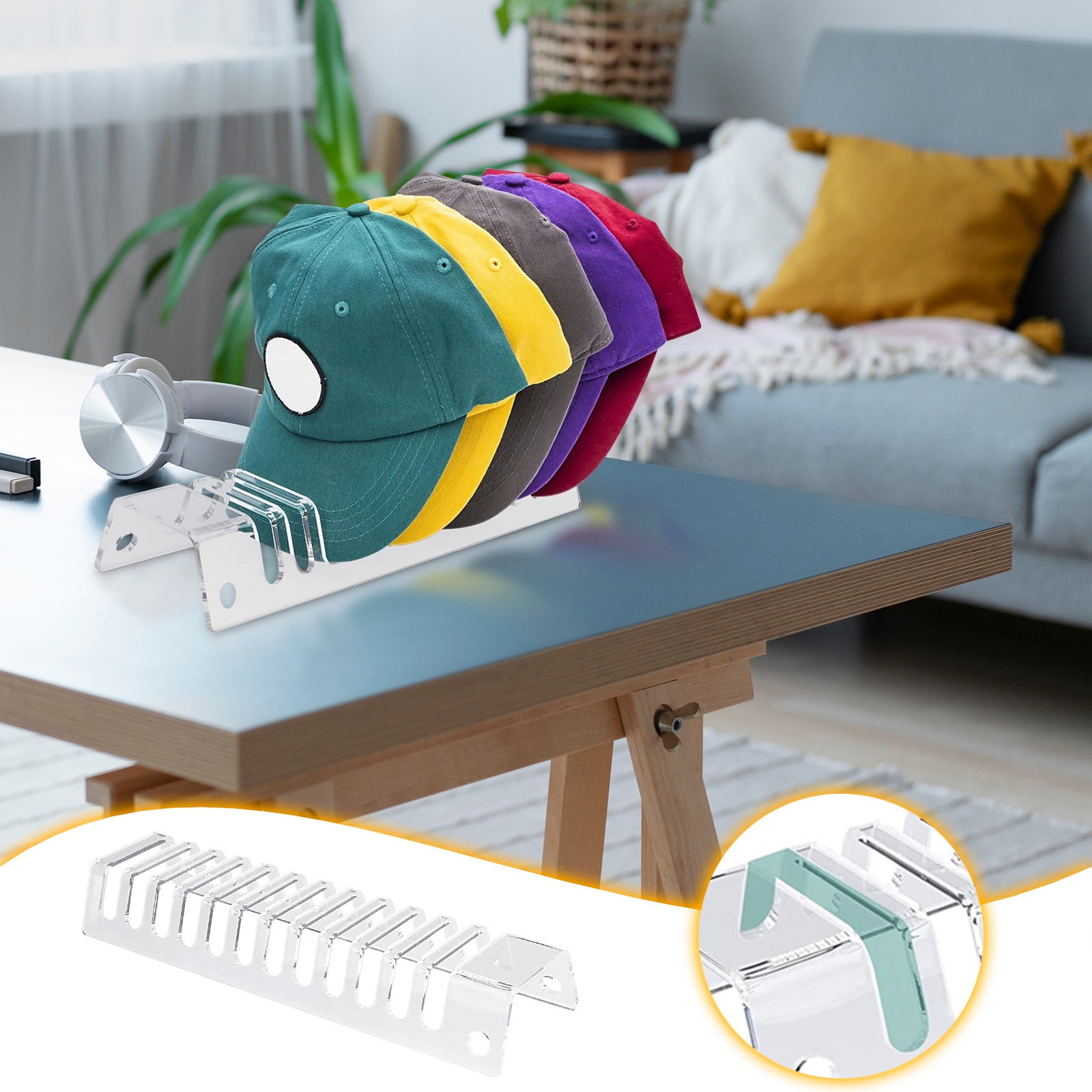 Hat Storage Holder For Holding 7 Hats Acrylic Display Rack For Baseball Caps Installation-free Hat Organizer For Living Room Bedroom Closet Dresser Buy Cheaply On
