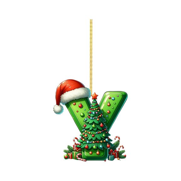 XEOVHV 26 Green Alphabet Ornaments for Christmas Tree Initial Letter Pendant with Xmas Tree Mini Monogram Hanging Decorations for Christmas Tree Party Gifts DIY Decor (Y)