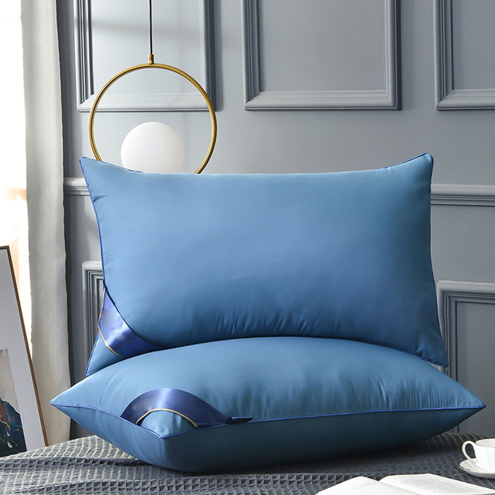 XEOVHV 2PC Goose Down Feather Pillows Queen Size Luxury Hotel Alternative Collection Bed Pillow for Sleeping Firm Soft Support for Side Back Sleepers Blue 17x28 Inch Walmart Business Supplies