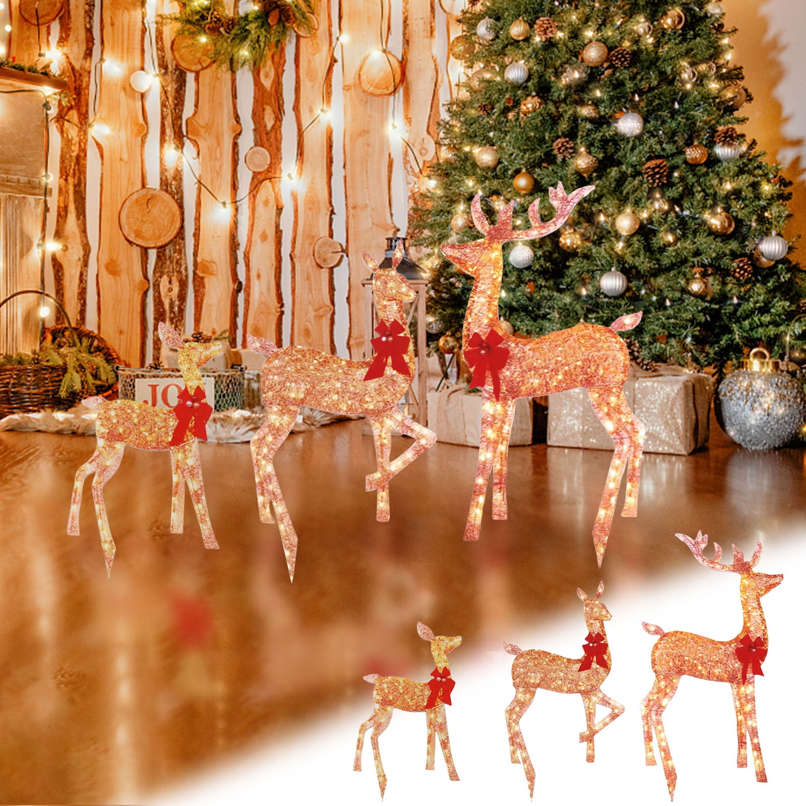 XEOVHV 3Piece Outdoor Reindeer Christmas Decorations Yard, Lighted Pre