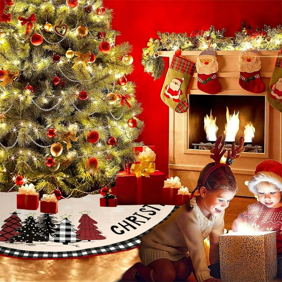 XEOVHV 36 Inch Large Christmas Tree Skirt Xmas Soft Cover Mat Decor Snowflake Collar Farmhouse Tree Skirt for Holiday Ornaments Party Home Indoor Decorations