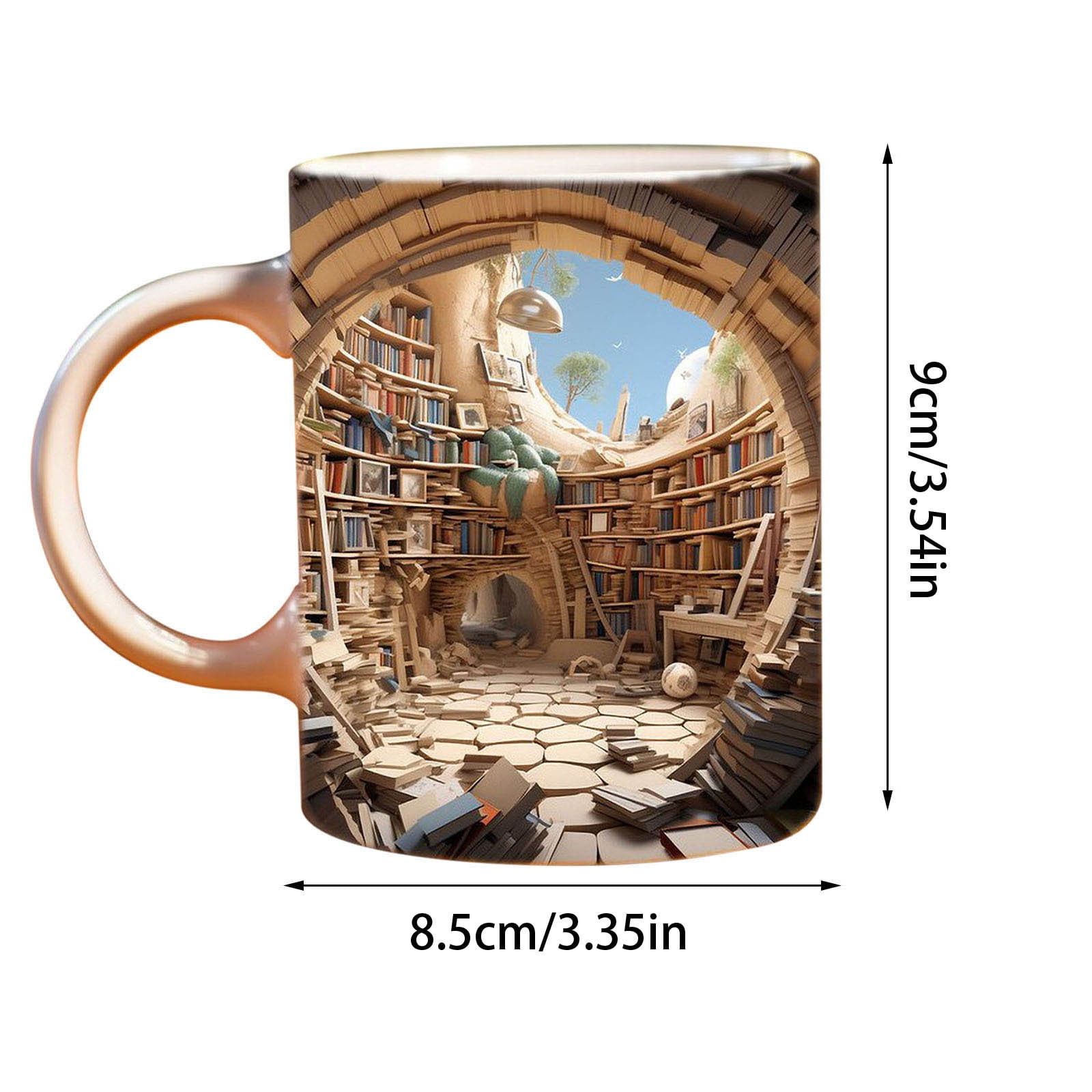 XEOVHV 3D Bookshelf Coffee Mug,3D Bookshelf Mug A Library Shelf Cup