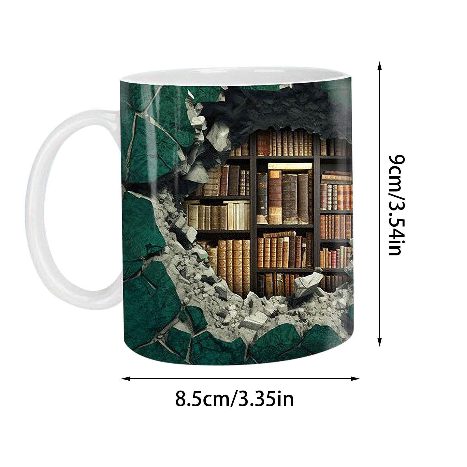 XEOVHV 3D Bookshelf Coffee Mug,3D Bookshelf Mug A Library Shelf Cup
