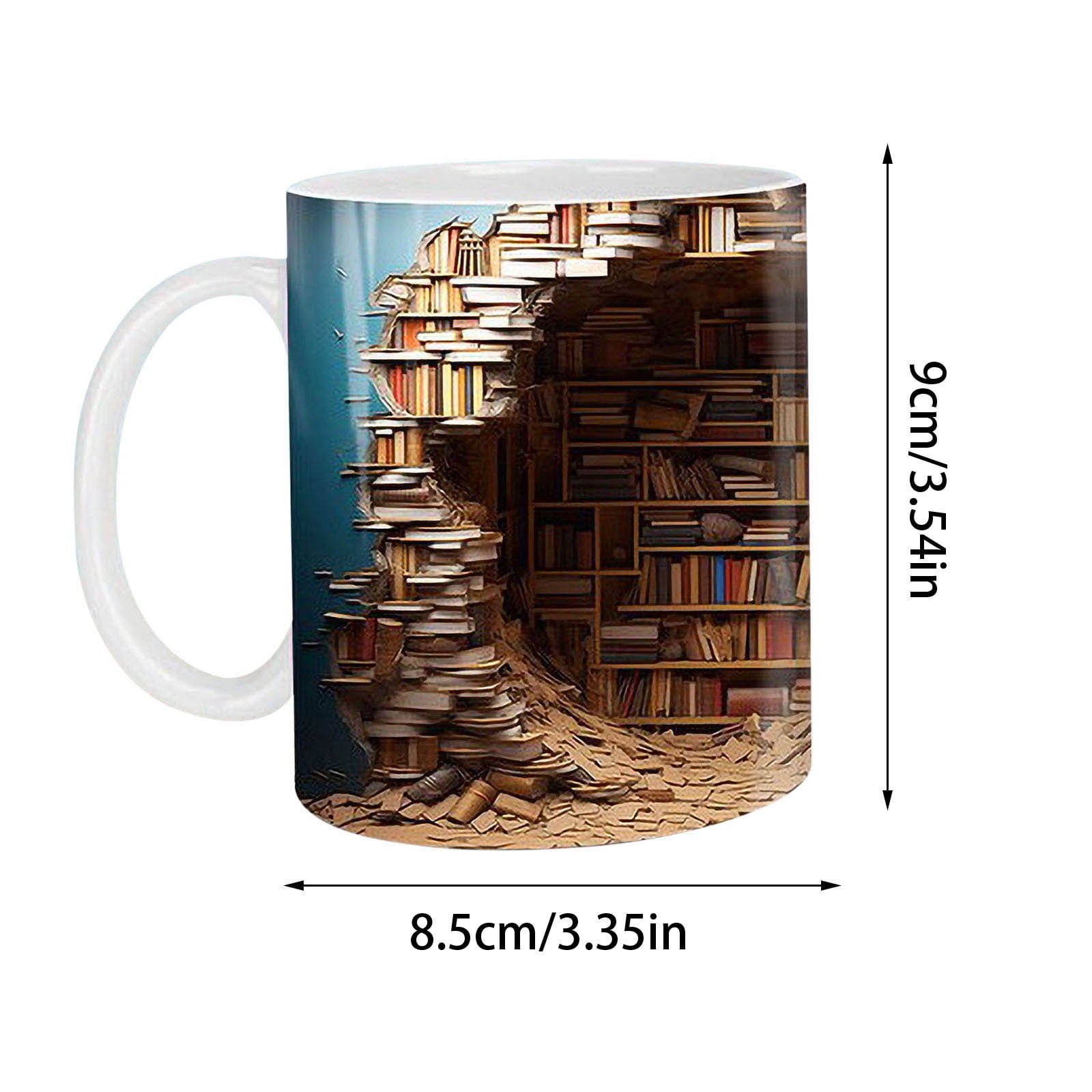 XEOVHV 3D Bookshelf Coffee Mug,3D Bookshelf Mug A Library Shelf Cup
