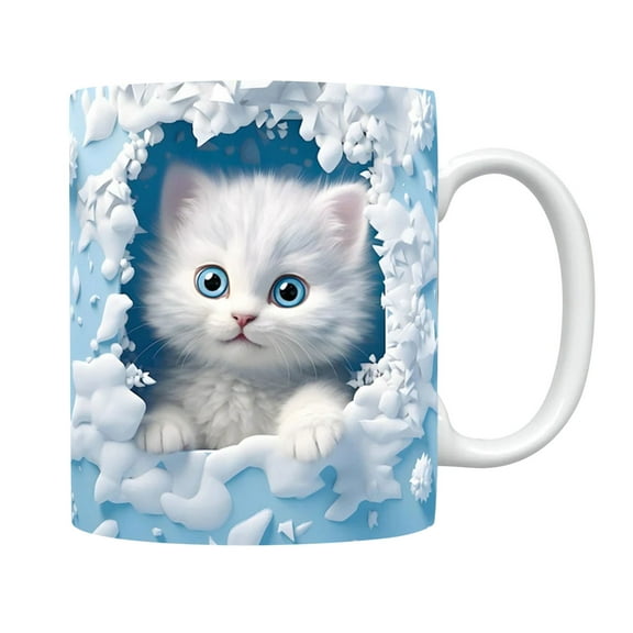 XEOVHV 3D Cat Mug, Funny Cat Heat Changing Ceramic Coffee Mug, 11 oz Heat Sensitive Color Changing Coffee Mug Cup, Cute Xmas Gift Mug for Women Men Kids (Cat)