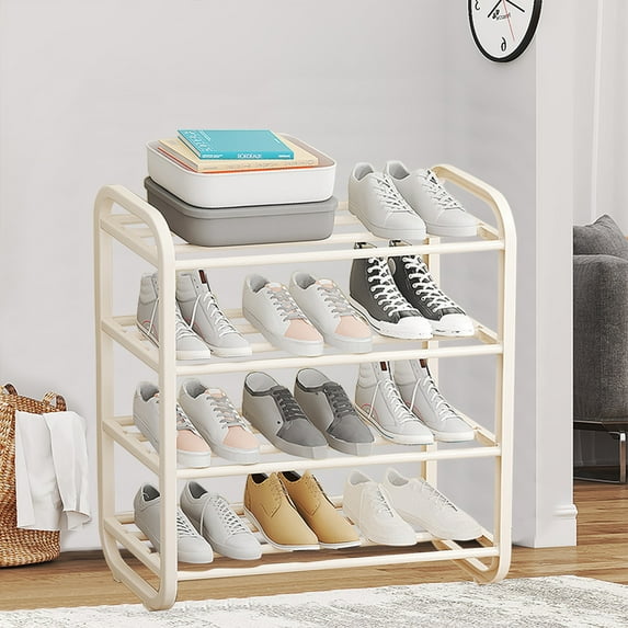 XEOVHV 4-Tier Expandable Shoe Rack – Adjustable Shoe Organizer & Shoe Storage for Closet, Entryway, and Front Door – Space-Saving Shoe Shelf and Rack Organizer for Home - white