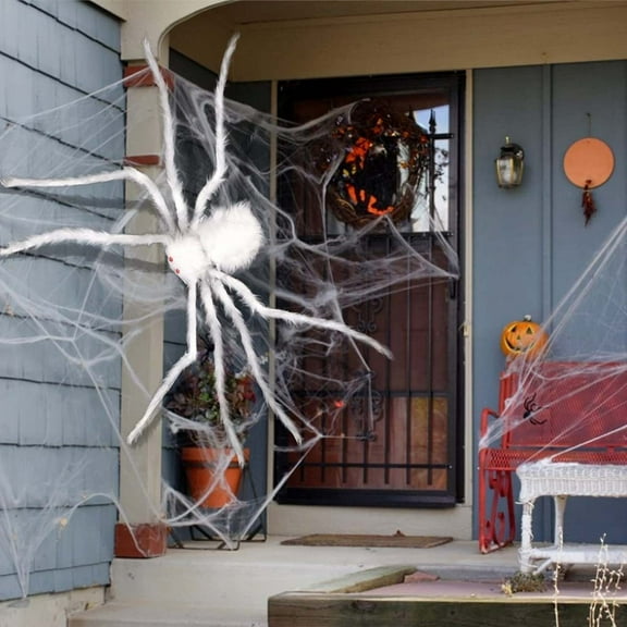 XEOVHV 59 Inch Halloween Giant Spider: Large Fake Scary Hairy Spider Decorations - Halloween Huge Plush Toy Spider Props Toy for Indoor Outdoor Creepy Lawn Garden Decor (White Spide)