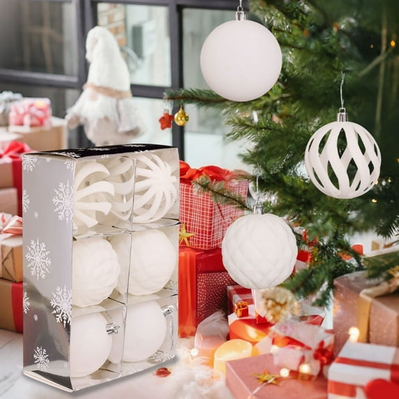 XEOVHV 6PCS Velvet Ornaments Balls Sets for Christmas Tree 2.4 inch Flocked Christmas Balls Assortment for Xmas Tree Holiday Decor,White