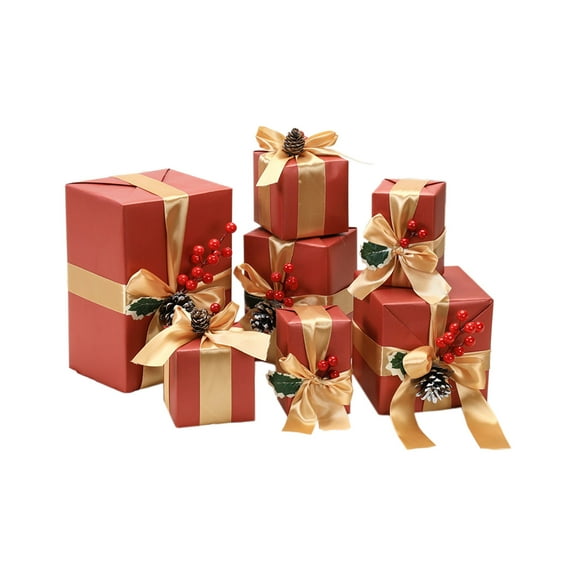 XEOVHV 7 Pcs Christmas Gift Box with Lid and Ribbon Mixed Size Square Nesting Boxes Gift Present Box Gift Wrap Boxes Decorative Boxes for Christmas, Birthday, Weddings, Anniversary Party