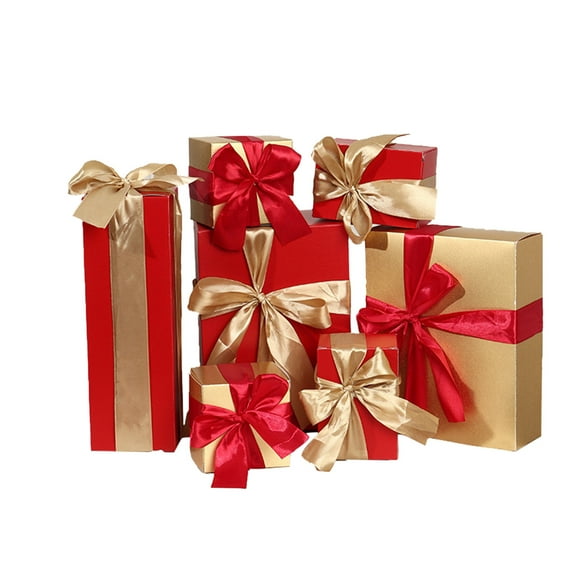XEOVHV 7 Pcs Christmas Gift Box with Lid and Ribbon Mixed Size Square Nesting Boxes Gift Present Box Gift Wrap Boxes Decorative Boxes for Christmas, Birthday, Weddings, Anniversary Party