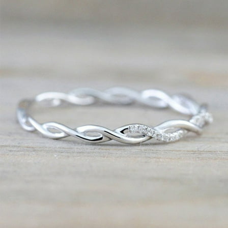 XEOVHV 925 Sterling Silver Stack Twisted Ring Twist Ring Stackable CZ Crystal Rings Wedding Party Women Matching Ring（Silver,8）