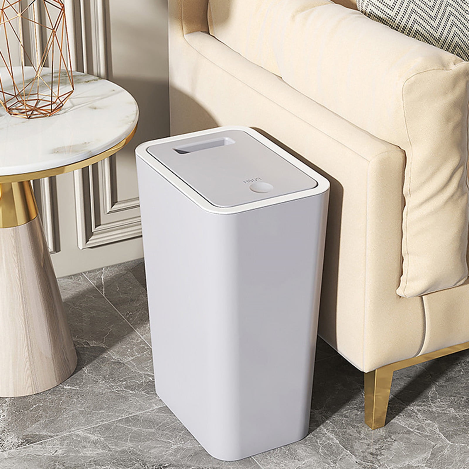 XEOVHV Bathroom Trash Can with Lid, 4.0 Gallon / 15 Liter Small Garbage Can with Press Top Lid, Plastic Wastebasket with Pop-up Lid for Toilet, Office, Bedroom, Living Room, Gray