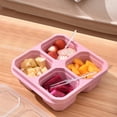 thumbnail image 1 of XEOVHV Bento Snack Containers，4 Compartment Food Storage Containers，Wheat Straw Meal Prep Lunch Box，Plastic Food Storage container, Microwave and Dishwasher Safe (Pink), 1 of 8