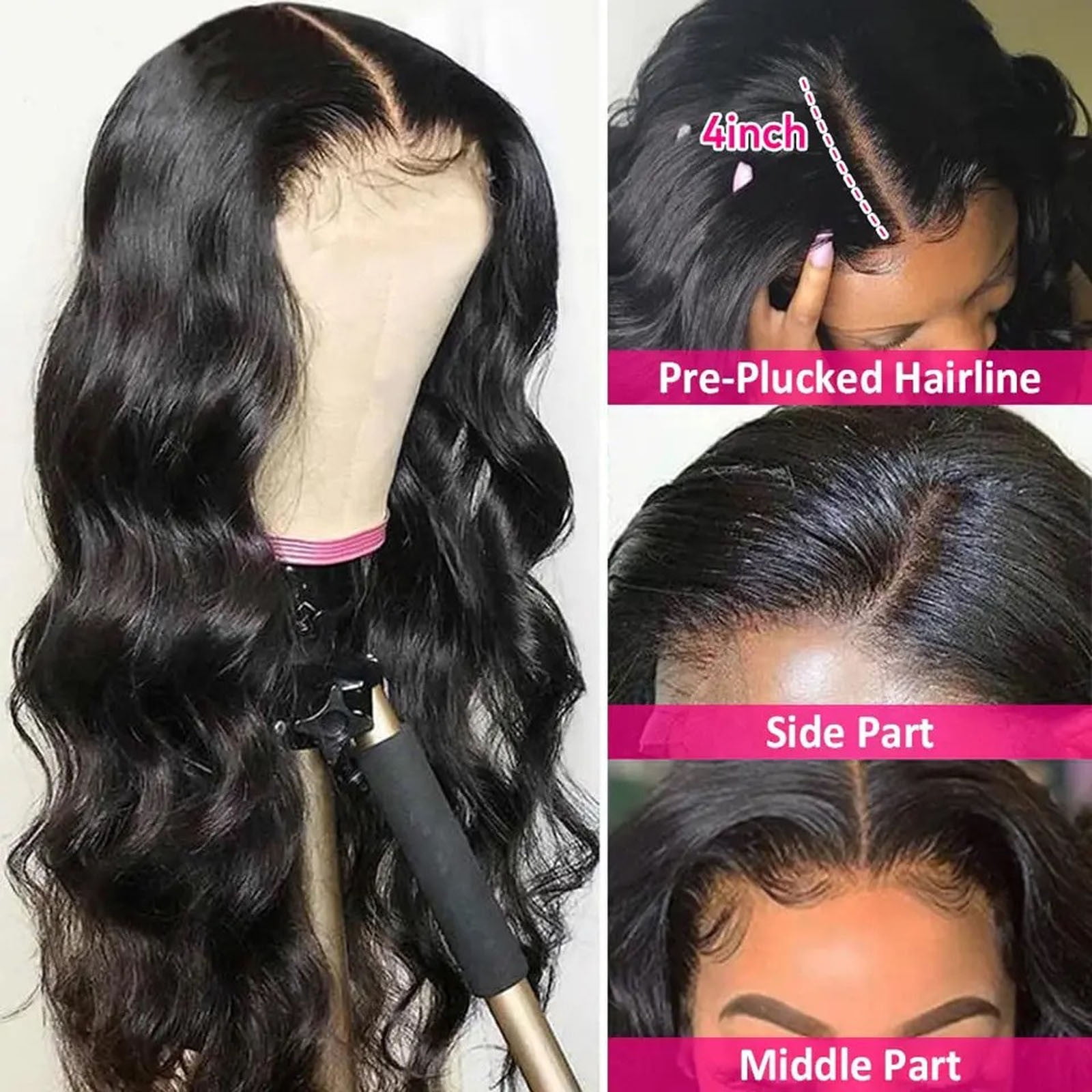 XEOVHV Body Wave Lace Front Wigs Human Hair 180% Density HD Transparent ...