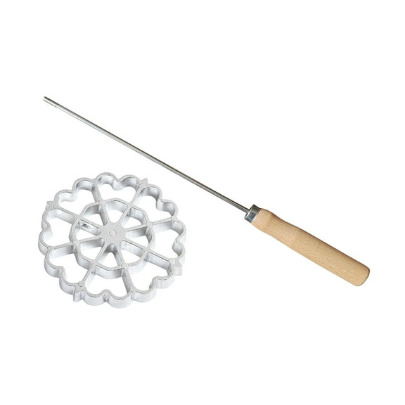 XEOVHV Bunuelos Mold with Handle, Aluminum Bunuelos Cookie Maker Mold with Wooden Handle Detachable Rosette Maker Rosette Cookie Bunuelos Tool Achappam Mold for Kitchen Baking Cooking (4.8x0.4 inches)