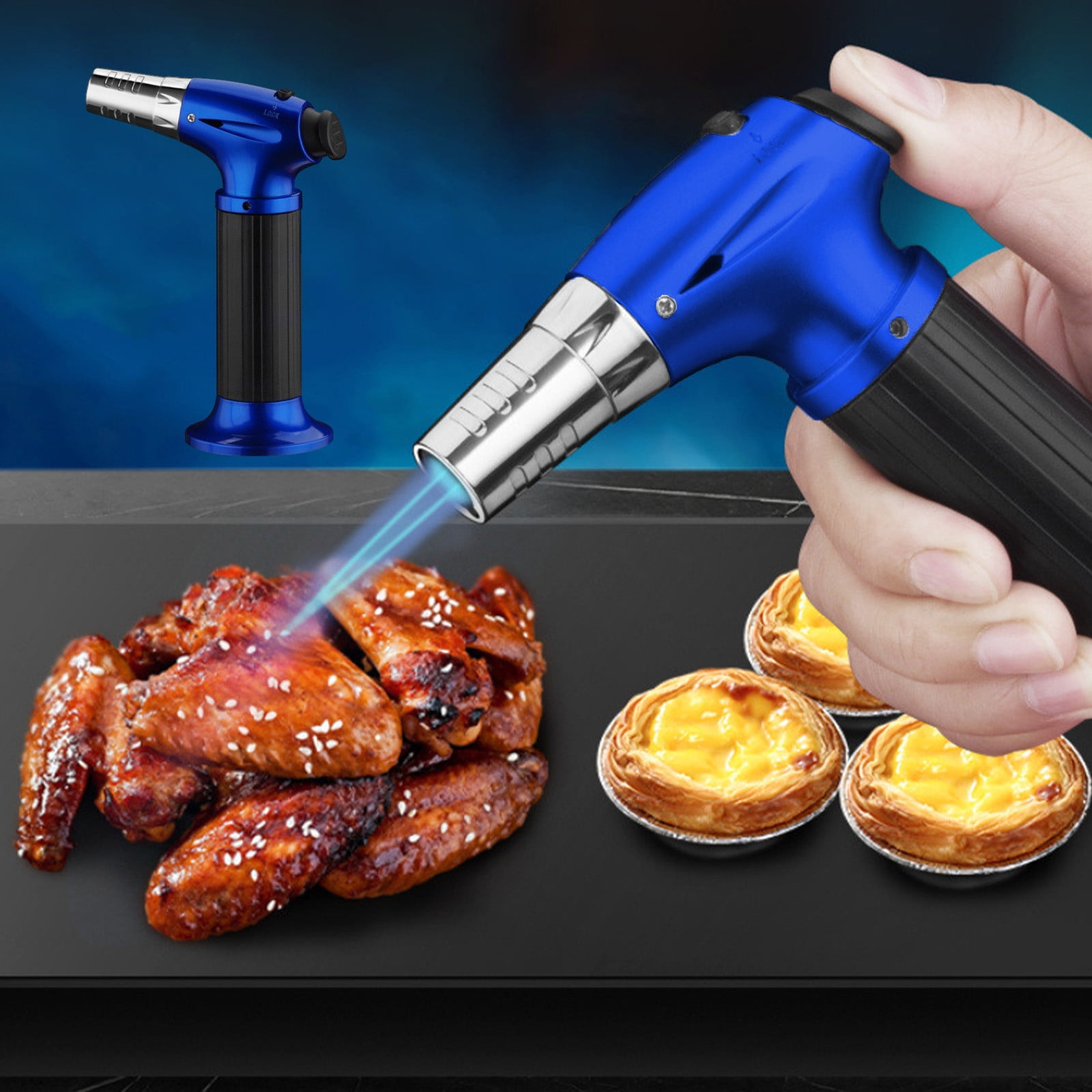 XEOVHV Butane Torch Refillable Kitchen Torch Lighter with Fire Locking Device and Adjustable Flame One Handed Operation Blow Torch for Grill BBQ