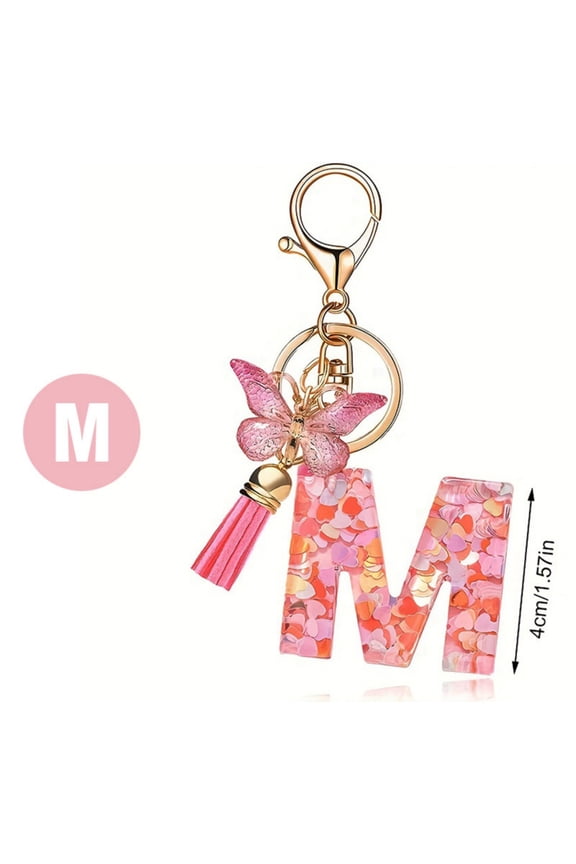 Butterfly Key Chain Pendant 26-Letter Tassel Keychain Fashionable Multi-functional Elegant Design for Women Men Accessories Gift Idea,M