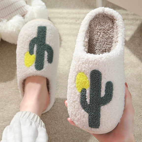 XEOVHV Cactus Warm Cotton Slippers,Slippers For Women, A Pair Of Lazy Slippers Curly Cozy Flat Slide Slippers Comfy Soft Non-Slip House Shoes Indoor And Outdoor, Warm Gift