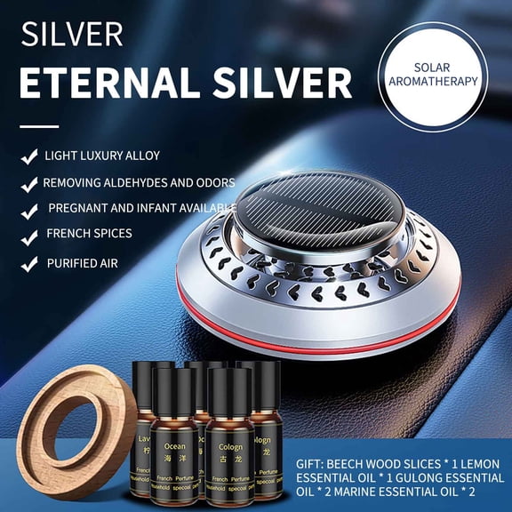 XEOVHV Car Air Fresheners, 2024 New Model, Solar-Powered, Aluminum Alloy, Fragrance DIY, 3 French Essential Oils, Premium Car Accessory,Car fresheners, Car Diffusers for Essential Oils