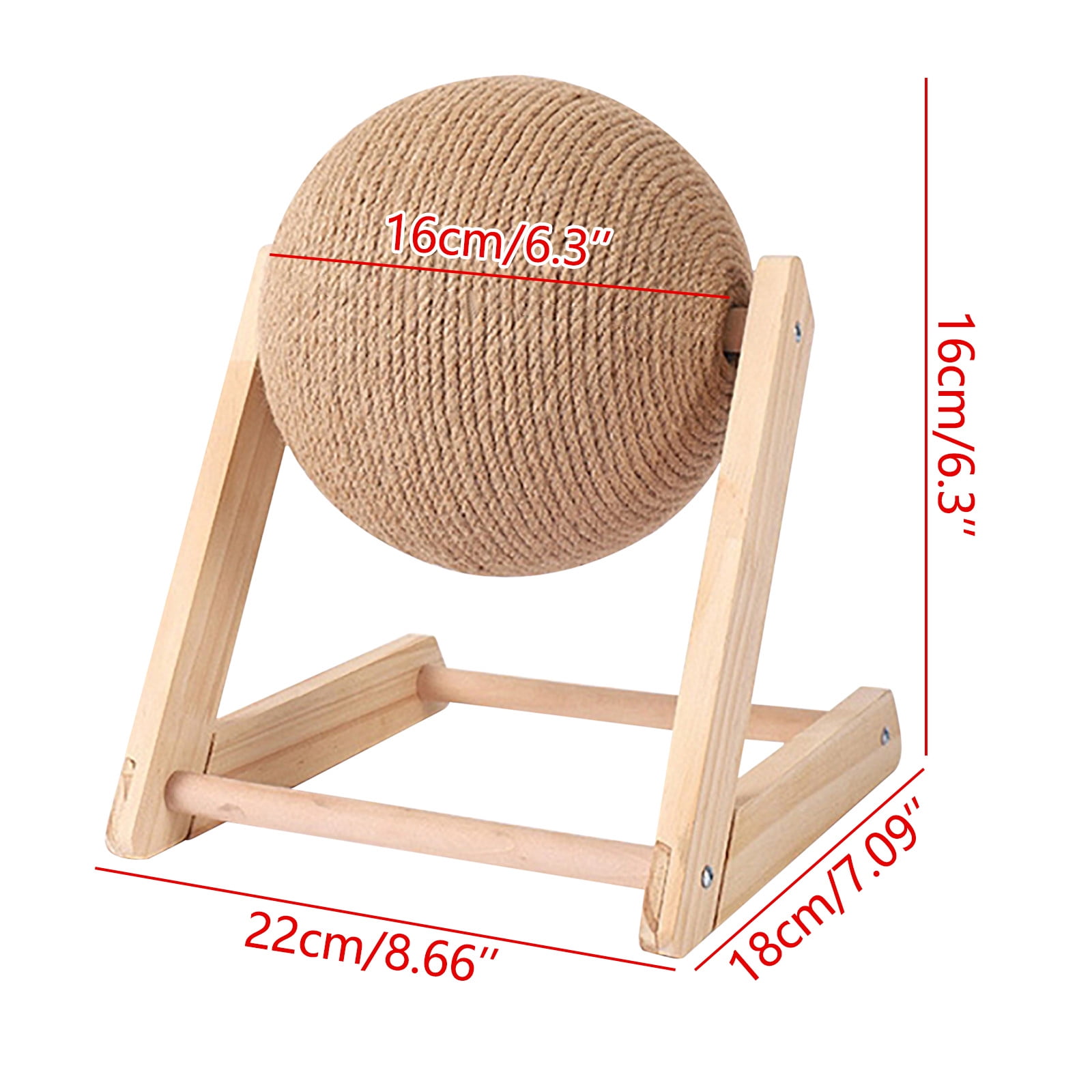 XEOVHV Cat Toys Sisal Scratcher Ball, Natural Sisal Cat Scratching Ball, Cat Scratcher Toy with Ball, Interactive Solid Wood Scratcher Pet Toy, Diameter 6.3 Inch