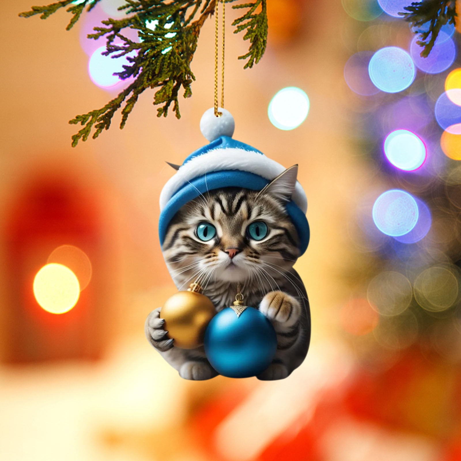 XEOVHV Christmas Cat Ornament Set，Xmas Decor Tree Hanging Cat Acrylic