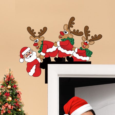 XEOVHV Christmas Door Corner Decoration,Christmas Santa Claus Reindeer Door Sign Wall Retro Door Frame Decorations Wooden Sculpture for Living Room Bedroom Office Frame Xmas Party Props Gifts Home Dec