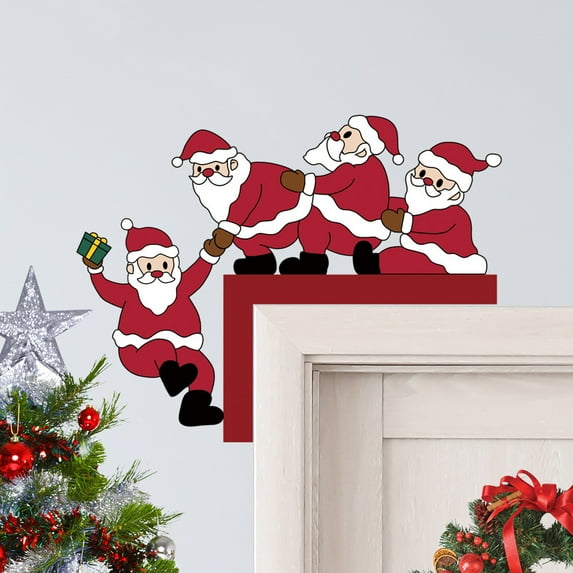 XEOVHV Christmas Door Corner Decoration,Christmas Santa Claus Reindeer Door Sign Wall Retro Door Frame Decorations Wooden Sculpture for Living Room Bedroom Office Frame Xmas Party Props Gifts Home Dec