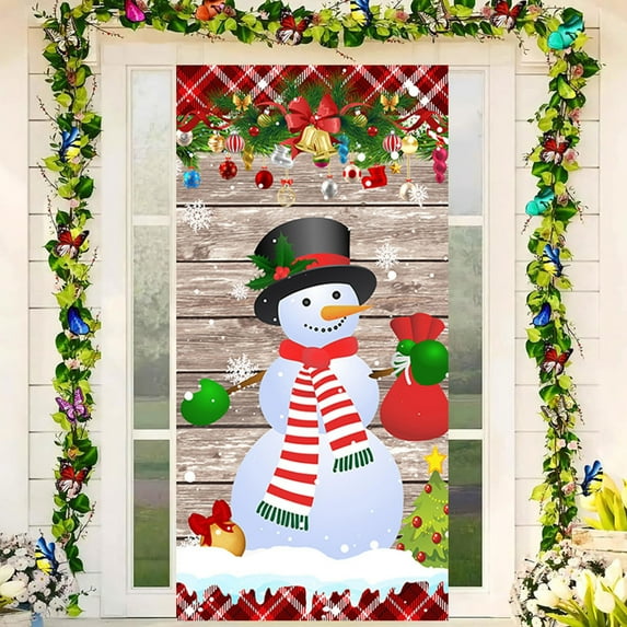 Opehuo Christmas Door Cover Decoration,Christmas Theme Backdrop,Xmas Door Hanging Covers,Christmas Eve Background,Christmas Background Banner for Home Door Holiday Christmas Decoration(35"x71",C)