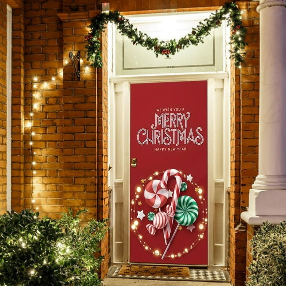 XEOVHV Christmas Door Cover Decoration Santa Backdrop Xmas Door Hanging Covers Christmas Eve Background Funny Santa Claus Banner Christmas Party Decorations Photo Booth for New Year Christmas 71 x 35