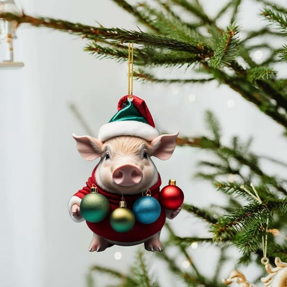 XEOVHV Christmas Pig Ornaments,Acrylic Hanging Pig Decorations for Christmas Tree Hanging Farm Animal Ornaments Christmas Pig Decors with 36 Rope for Xmas Farmhouse Holiday Decor Home Crafts