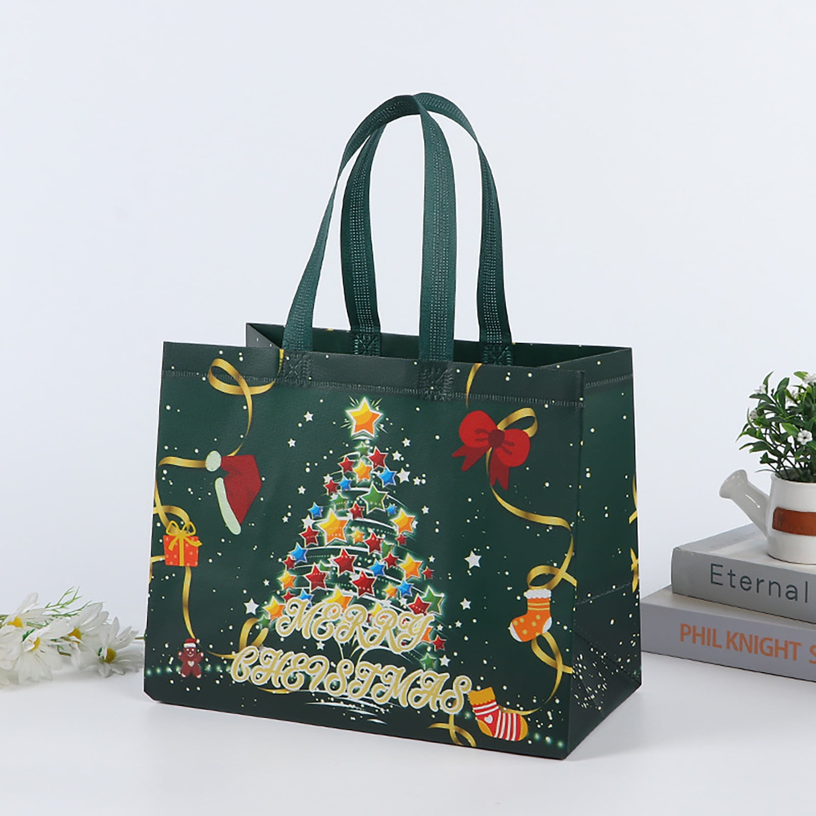 XEOVHV Christmas Reusable Bags,Reinforced Handles and Removable Bottom