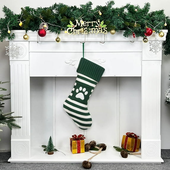 XEOVHV Christmas Stocking for Dogs Cats Pet Paw Stocking,18 Inches Large Puppy Kitty Bone Fireplace Christmas Trees Hanging Stocking Gift Candy Bag for Holiday Party Gift