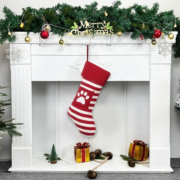 XEOVHV Christmas Stocking for Dogs Cats Pet Paw Stocking,18 Inches Large Puppy Kitty Bone Fireplace Christmas Trees Hanging Stocking Gift Candy Bag for Holiday Party Gift
