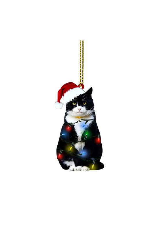 XEOVHV Christmas Tree Cats Ornaments, Cute Cats Decoration Ornament, Christmas Tree Car Acrylic Handicraft Ornament Pendant, Double Printed Christmas Tree Hanging Ornaments, Gifts for Cats Lover