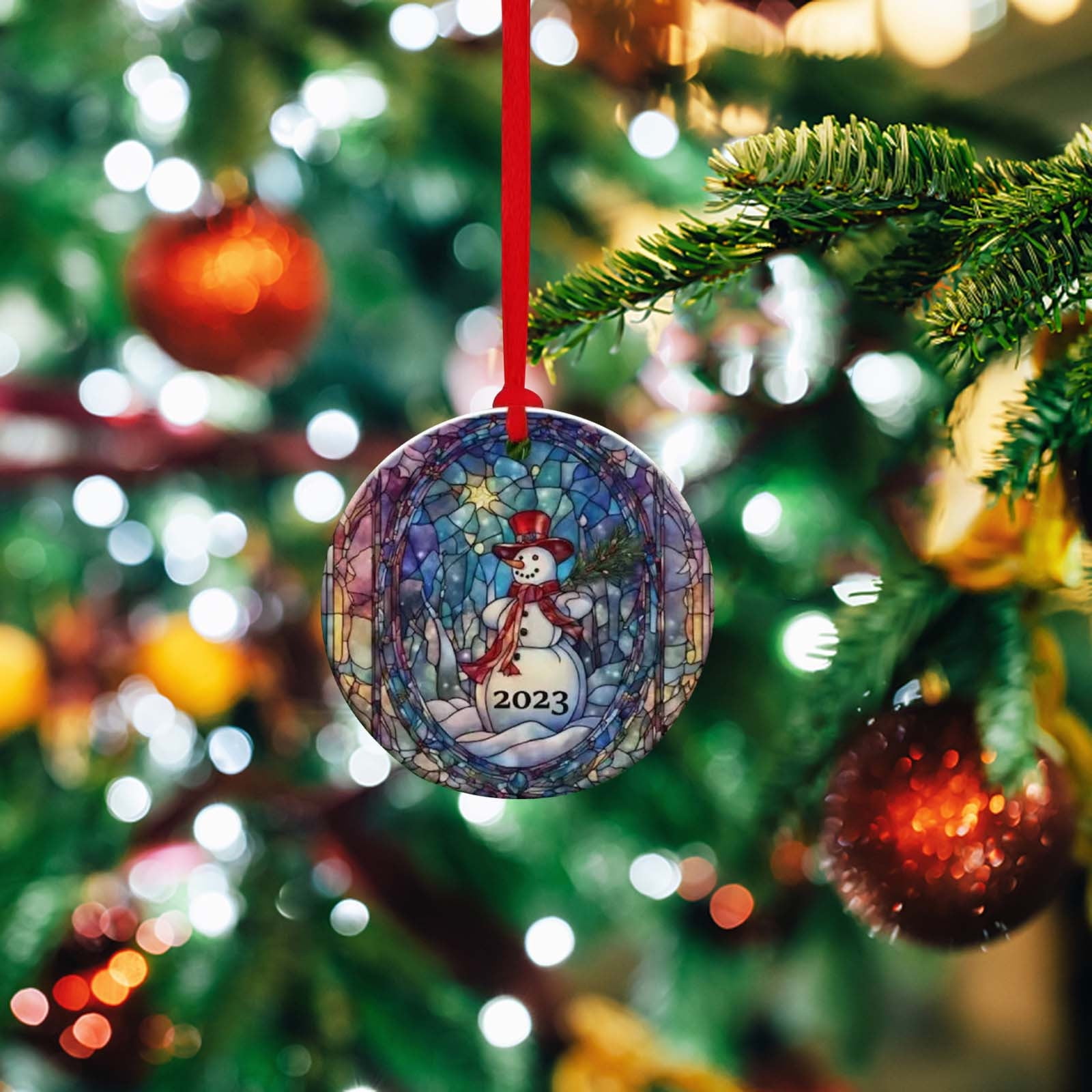 XEOVHV Clearance 2023 Stained Glass Christmas Ornament,Christmas Tree