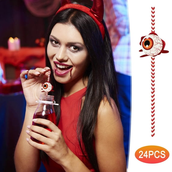 XEOVHV Clearance 48PCS Halloween Disposable Straws Spider Pumpkin Witch Straws Insert 2024 Halloween Decoration HappyHalloween Party Supplies Birthday Decoration