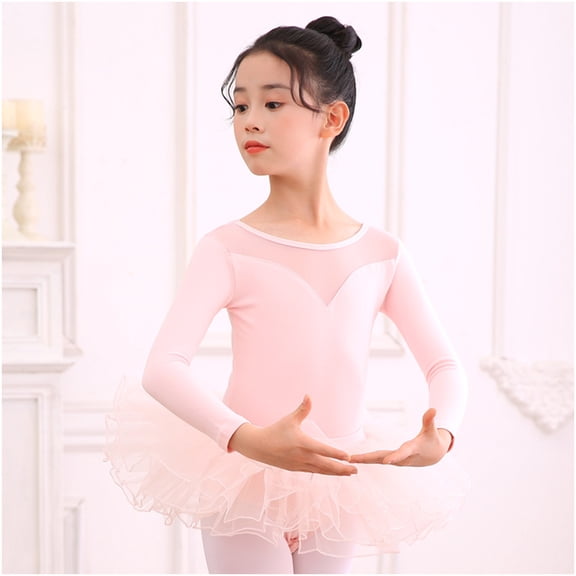 XEOVHV Clearance Baby Girls Children's Dance Clothes Summer Long Sleeves Training Clothes One-piece Performance Clothes Skirt Set,8-9 Years