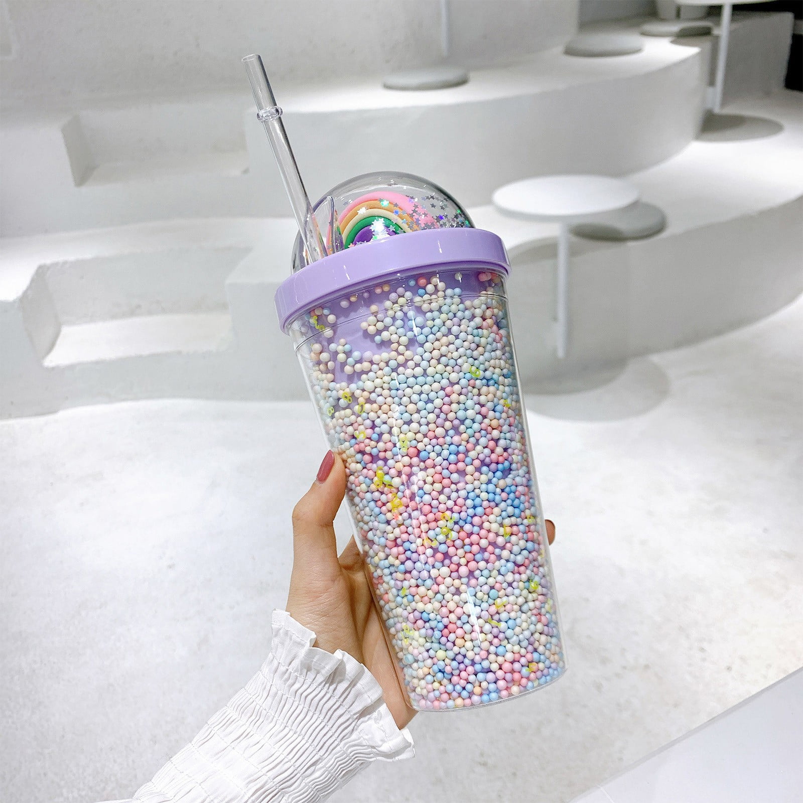 XEOVHV Clearance Rainbow LED Light Up Rainbow Cup with Straw