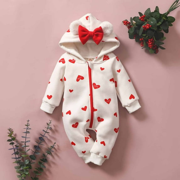 XEOVHV Clearance Spring And Infant Toddler Baby Bow Zipper Shirt Long Sleeve Hooded Romper Thin Bodysuit Jumpsuit,6-9 Months