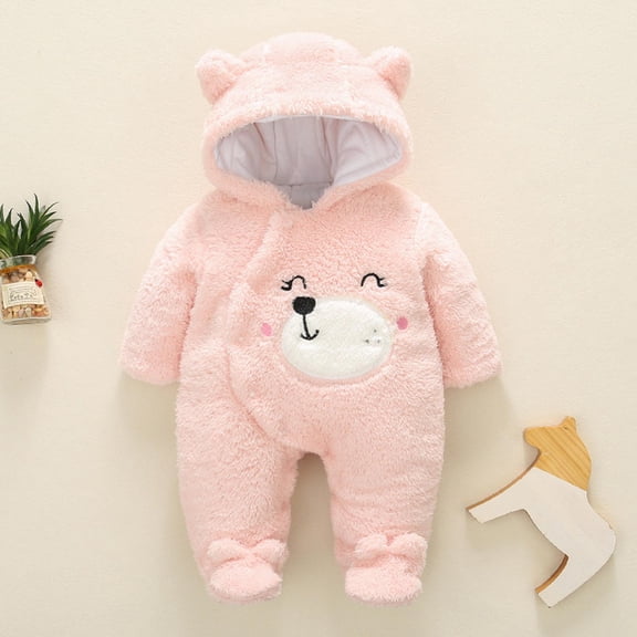 XEOVHV Clearance Toddler Baby Boys Girls Color Plush Cute Bear Ears Winter Thick Keep Warm Jumpsuit Romper,12-18 Months