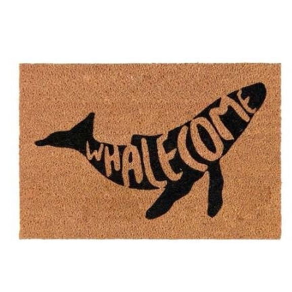 XEOVHV Coco Coir Door Mat with Heavy Duty Backing, Welcome Doormat (16" x 24"), Doormat Entrance, Easy to Clean Entry Mat for Front Porch (Welcome whales)