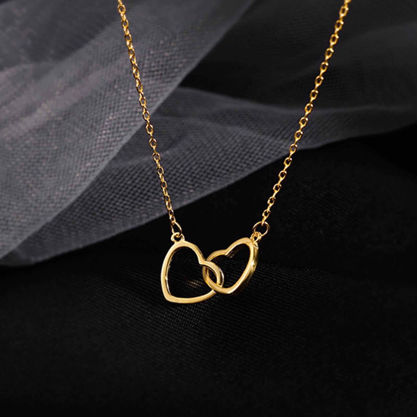 EARSTMAKEUP Cute Double Heart Necklace Tiny 14k Gold Heart Pendant Necklaces Small Gold Love Open Heart Chain Necklace for Women Dainty Gold Necklace Gifts for Her Walmart