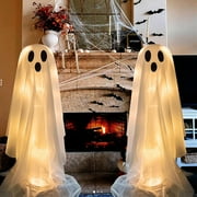 XEOVHV Decorations Outdoor, Large Lighted White Cloth Ghosts, 33.5 inches Standing White Ghost, Home Courtyard Lawn Party Decoration (Cute)