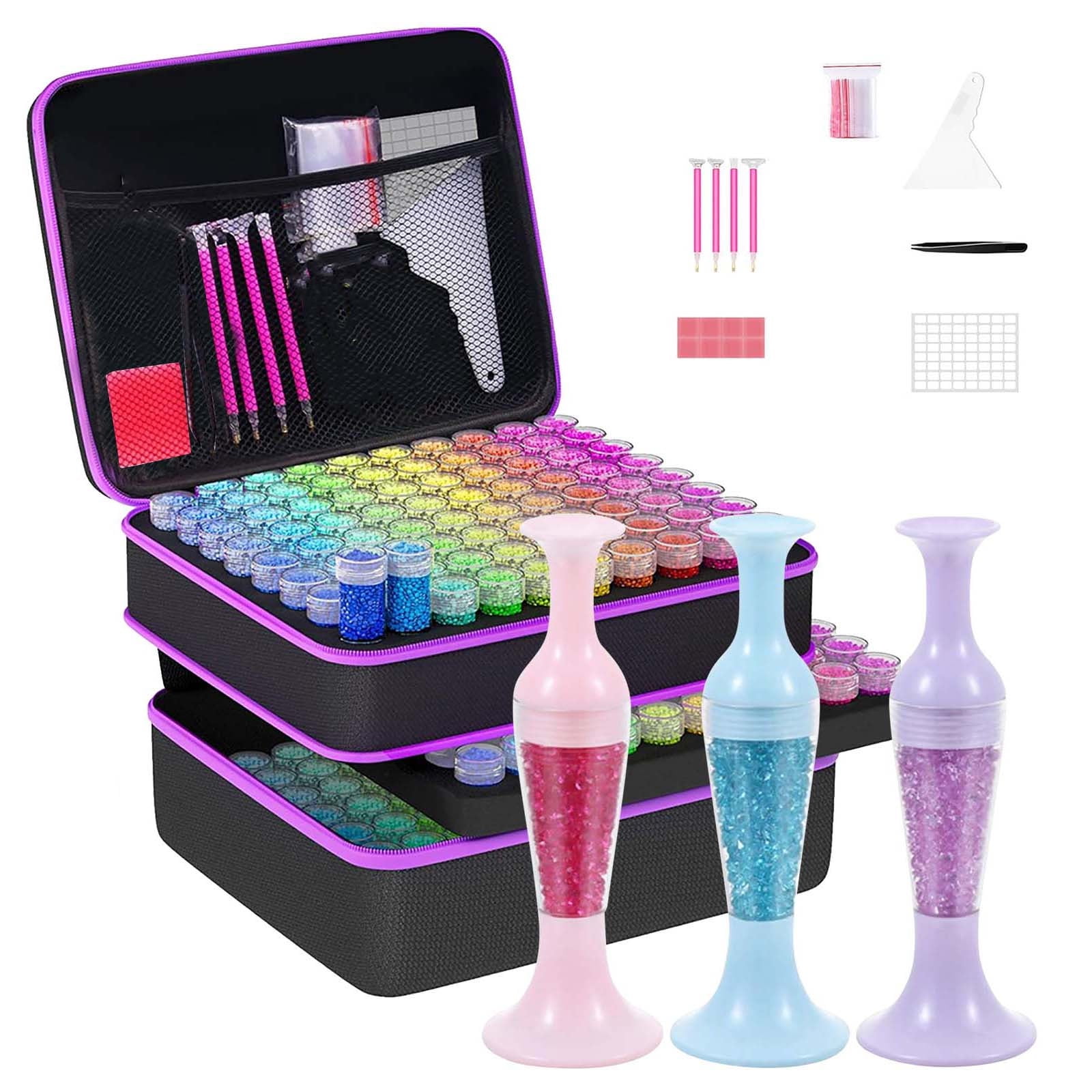 XEOVHV Diamond Art Painting Storage Case - Diamond Art Painting Accessories and Tools, Portable Diamond Art Shockproof Jars Organizers Jewelry Storage Box,240Pcs