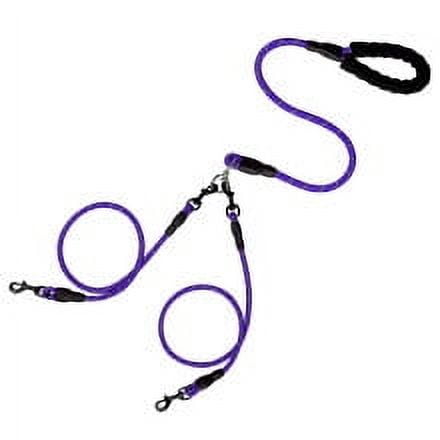 XEOVHV Double Dogs Leash - Removable Main Lead Rope with Splitter, No Tangle 2 Dog Coupler, Reflective No Pull Bungee, 3 Handle, D-Ring, Extra Long for Walk Train Medium Large Two Pet (Purple)