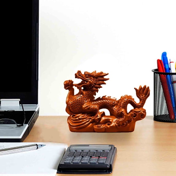 XEOVHV Dragon Statue, 4inch Wood Hand Carved Crafts Chinese Dragon Figurine, Year of The Dragon 2024 Figurine Feng Shui Sculpture, Dragon Tabletop Decor for Wealth Good Luck