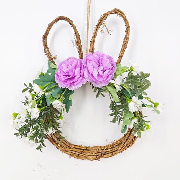 XEOVHV Easter Bunny Wreath, Rabbit Garland Door Wreath,Easter Bunny Flower Twig Wreath Decoration for Front Door & Indoor Wall Decoration(12.6")