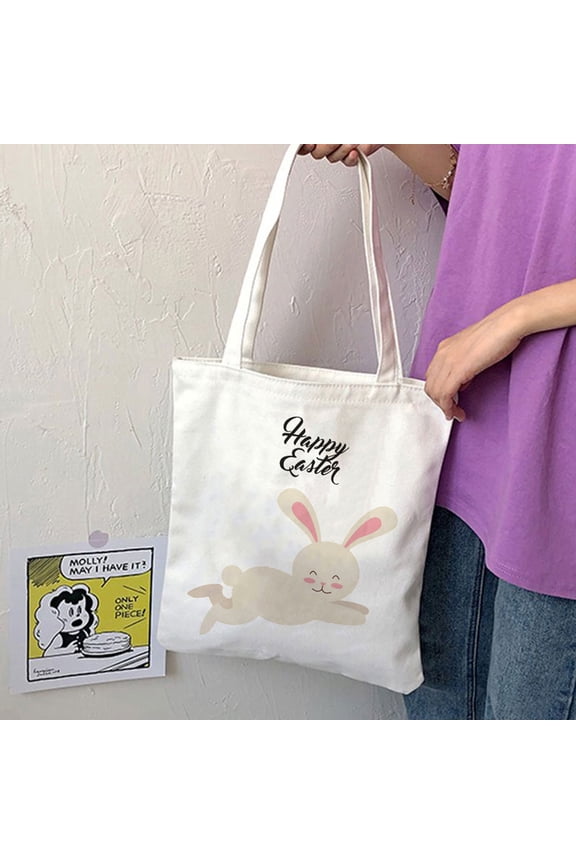 Easter Gift Canvas Bags, Egg Bunny Treat Bags for Kids, Reusable Large Tote Bags, Easter Spring Party Favor Supplies