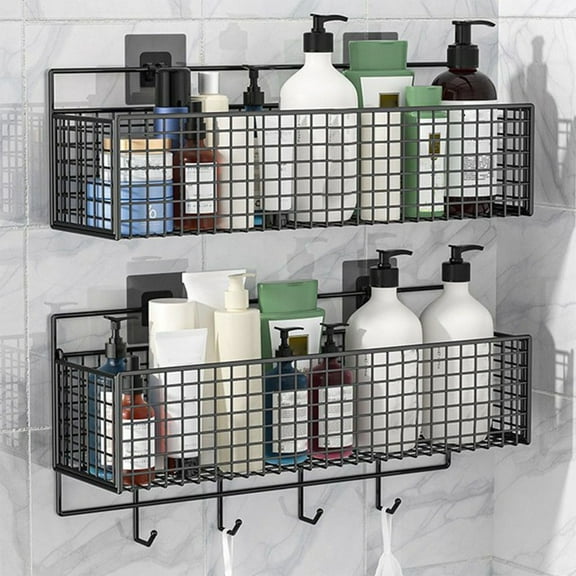 XEOVHV Floating Metal Wall Mount Shower Storage Basket, Black